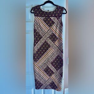 Cato dress, size small, geometric pattern with fall colors, calf length (5’6”)